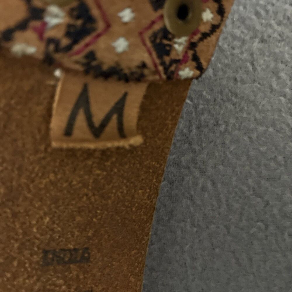 Lucky Brand Belt Womens Brown Embroidered Floral Leather Brass Buckle Size M - Picture 7 of 8